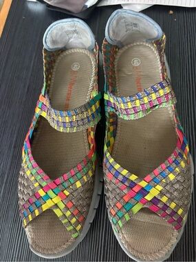 bernie mev. Multicolor Woven Mary Jane Sandals